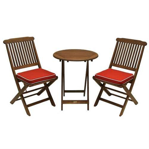 Image of 3-Piece Outdoor Patio Furniture Bistro Set with Red Seat Cushions