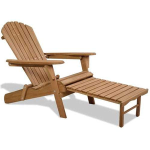 Folding Wood Adirondack Chair with Pull-Out Foot Rest Ottoman