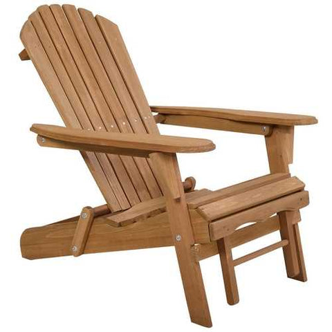 Image of Folding Wood Adirondack Chair with Pull-Out Foot Rest Ottoman