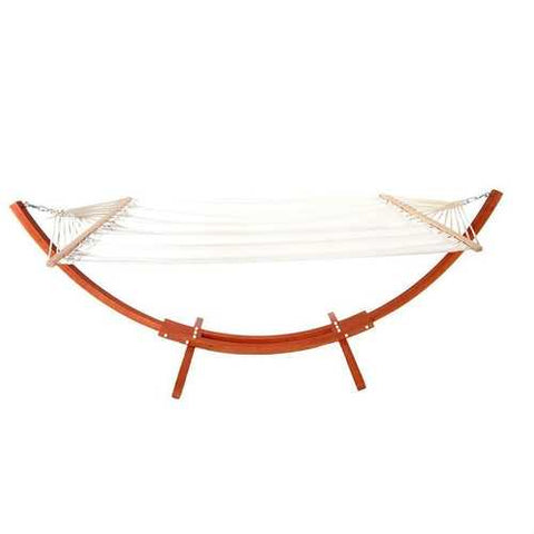 Image of White Cotton Polyester Hammock with 10.5 Ft Crescent Wood Stand