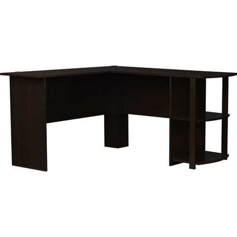 Image of L-Shaped Corner Computer Office Desk in Dark Brown Espresso Finish