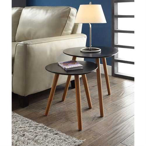 Image of Set of 2 - Modern Mid-Century Style Nesting Tables End Table in Black