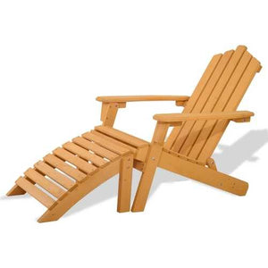 Folding Wooden Adirondack Chair with Foot Rest Ottoman