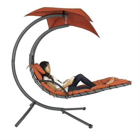 Image of Orange/Red Single Person Sturdy Modern Chaise Lounger Hammock Chair Porch Swing