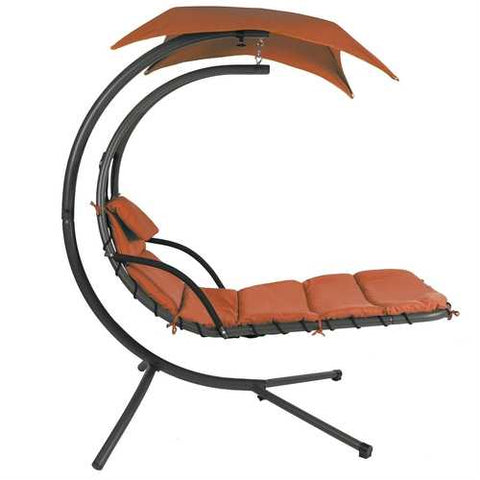 Image of Orange/Red Single Person Sturdy Modern Chaise Lounger Hammock Chair Porch Swing