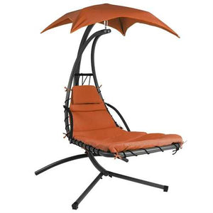 Orange/Red Single Person Sturdy Modern Chaise Lounger Hammock Chair Porch Swing