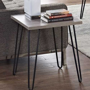 Modern Classic Vintage Style End Table with Wood Top and Metal Legs