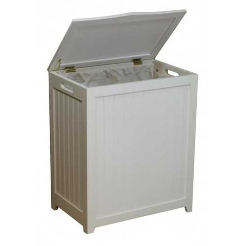 Image of White Solid Wood Rectangular Laundry Hamper