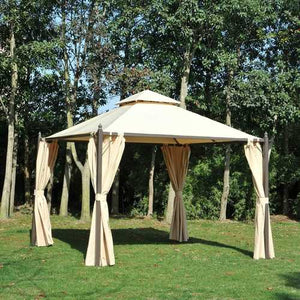 Outdoor Patio Garden 10 x 10 Ft Gazebo with Off White Canopy and Curtains