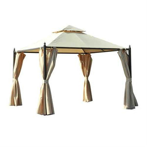 Outdoor Patio Garden 10 x 10 Ft Gazebo with Off White Canopy and Curtains