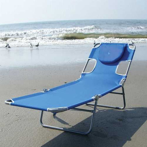 Image of Blue Chaise Lounge Beach Chair with Rustproof Steel Frame