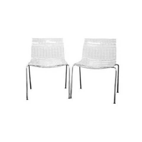 Image of Set of 2 Modern Dining Chairs with Clear Seat and Metal Legs