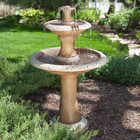 Image of Traditional Style 2-Tier Outdoor Fiberglass Water Fountain