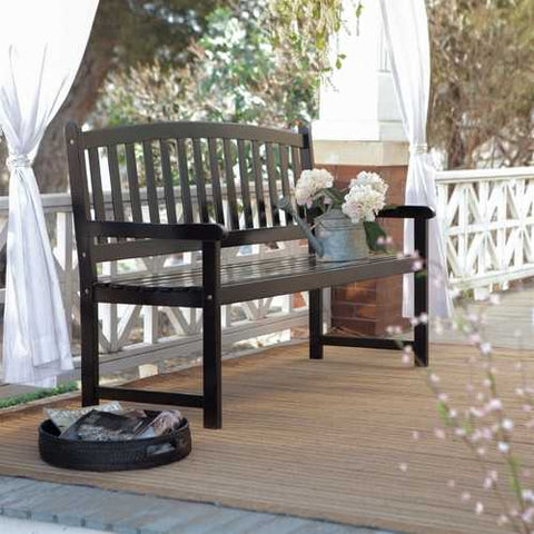 Image of 5-Ft Outdoor Curved Back Garden Bench with Armrest in Black Wood Finish