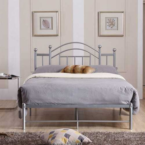 Image of Full size Silver Metal Platform Bed Frame with Arched Headboard