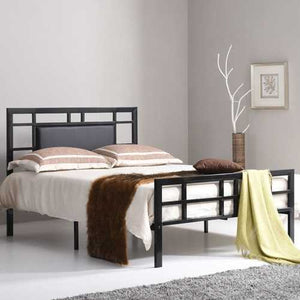 Full size Modern Classic Metal Platform Bed Frame with Black Upholstered Headboard