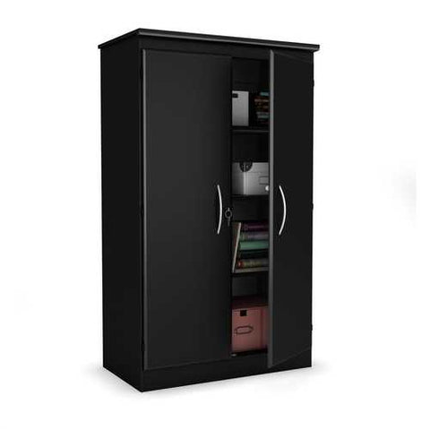 Image of Black Storage Cabinet with 2-Doors Great for Bedroom Wardrobe Armoire and Office