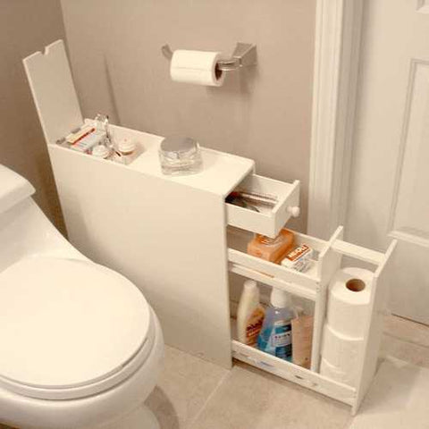 Image of Space Saving Bathroom Floor Cabinet in White Wood Finish