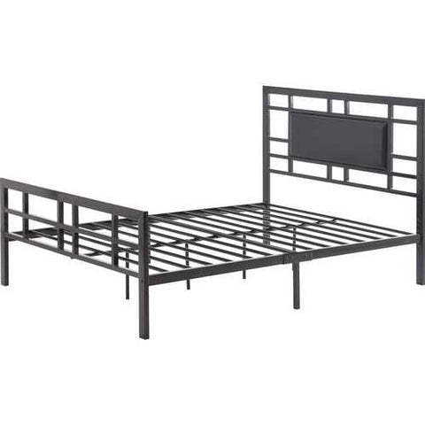 Image of Queen size Black Metal Platform Bed Frame with Upholstered Headboard