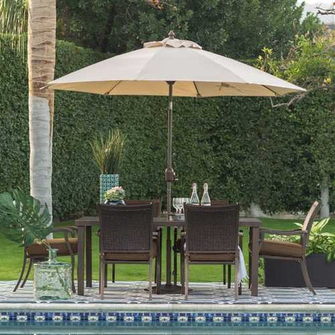 Image of Beige Canopy 9-Ft Patio Umbrella with Push Button Tilt and Bronze Finish Pole