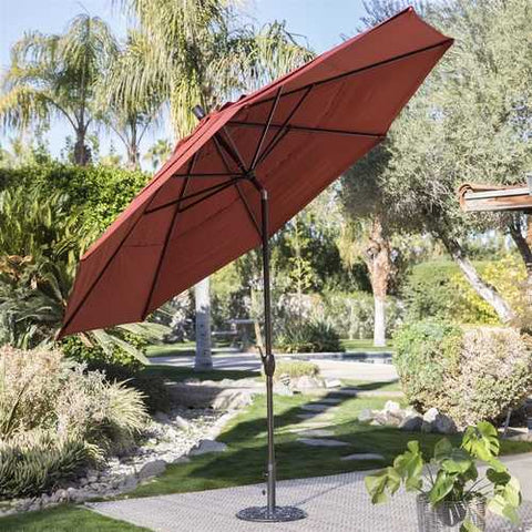 Image of Push Button Tilt 11-Ft Patio Umbrella with Brick Red Orange Canopy