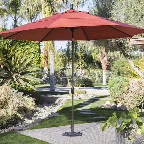 Image of Push Button Tilt 11-Ft Patio Umbrella with Brick Red Orange Canopy