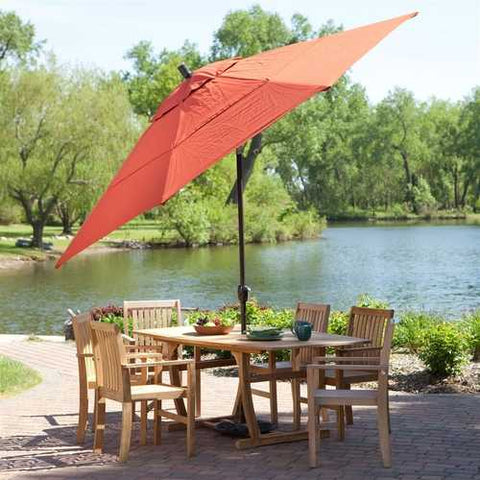 Image of Push Button Tilt 11-Ft Patio Umbrella with Brick Red Orange Canopy