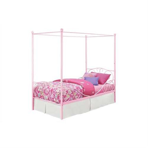 Image of Twin size Sturdy Metal Canopy Bed in Pink