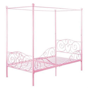 Twin size Sturdy Metal Canopy Bed in Pink