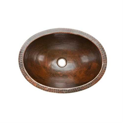 Image of Oval Hammered Copper Bathroom Vessel Sink 17 x 12 inch