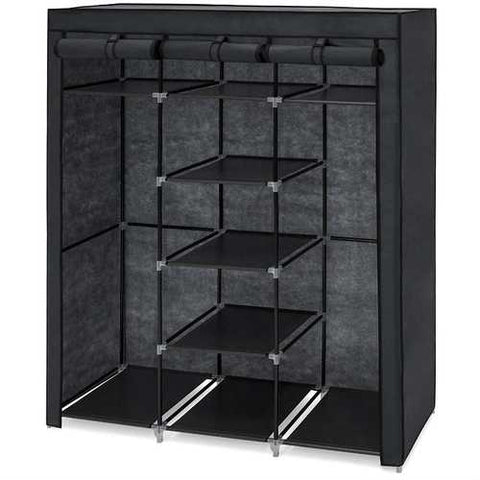 Image of Black 59-inch Portable Wardrobe Storage Closet with 9 Shelves