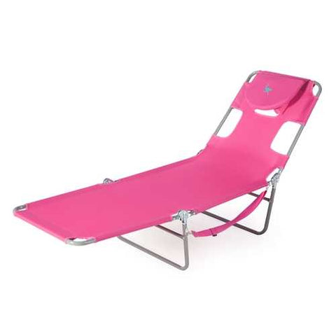 Image of Pink Outdoor Chaise Lounge Beach Chair with 3 Recline Positions