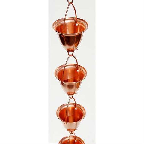 Image of Solid 100% Copper 8-Foot Funnel Cup Rain Chain for Rain Gutter