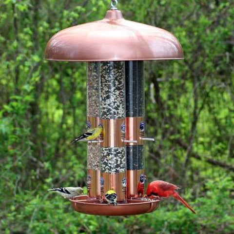 Image of Copper Finish Triple Tube Bird Feeder