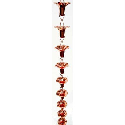 Image of Pure Copper 8-Ft Flower Rain Chain Rainwater Gutter Downspout