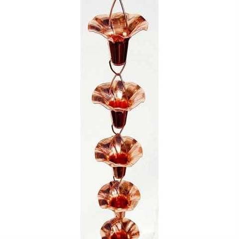 Image of Pure Copper 8-Ft Flower Rain Chain Rainwater Gutter Downspout