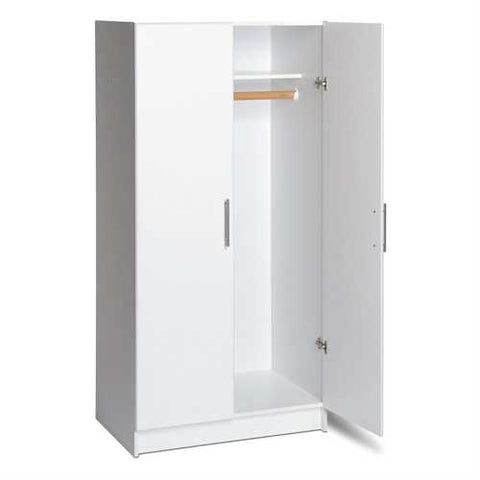 Image of White 2-Door Wardrobe Cabinet with Hanging Rail and Storage Shelf