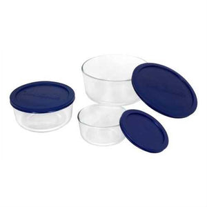 6-Piece Round Glass Food Storage Set with Blue Lids - Made in USA