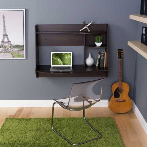 Image of Espresso Wall-Mount Modern Floating Desk for Laptop Computer or Tablet