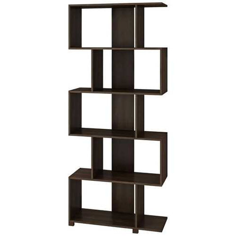 Image of Modern Zig-Zag Bookcase with 5-Shelves in Dark Brown Finish