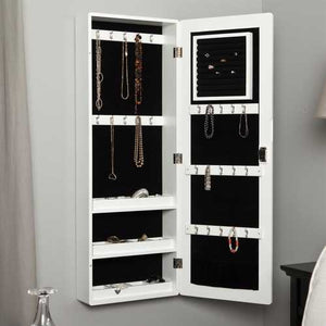 Wall Mounted Wood Jewelry Cabinet Armoire in Gloss White