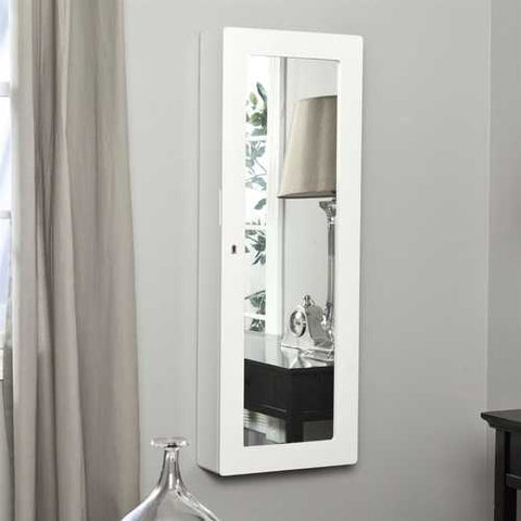 Image of Wall Mounted Wood Jewelry Cabinet Armoire in Gloss White