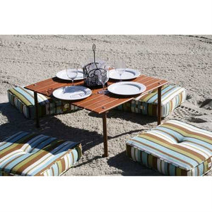 Portable Patio Table with Brown Solid Wood Top and Carry Bag