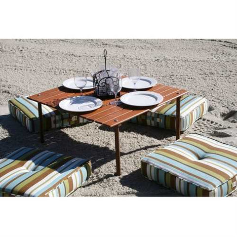 Image of Portable Patio Table with Brown Solid Wood Top and Carry Bag