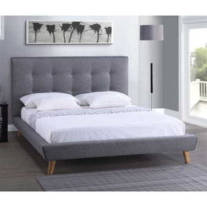 Full size Modern Grey Linen Upholstered Platform Bed with Button Tufted Headboard