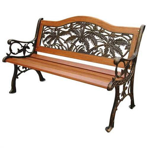 Classic Outdoor 4-ft Wood Metal Garden Bench with Bronze Palm Tree Design