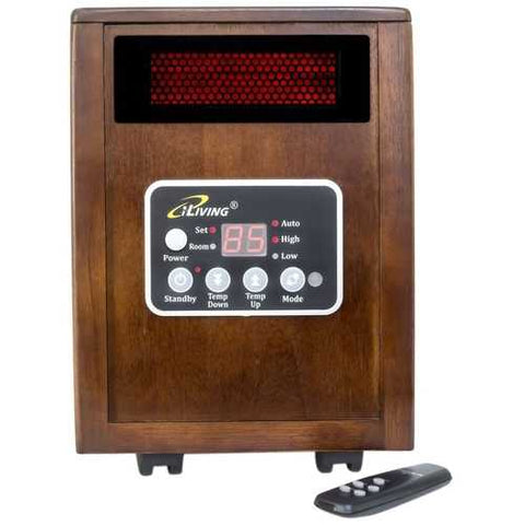 Image of Infrared Space Heater 1500W with Remote w/ Dark Walnut Wood Cabinet