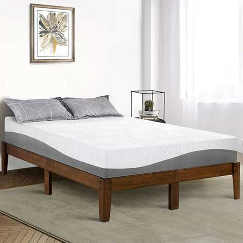 Image of Full size Solid Wood Platform Bed Frame in Brown Natural Finish