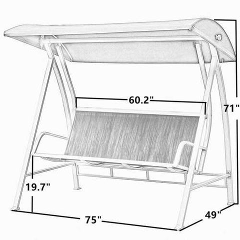 Image of Durable Steel Frame 3-Seat Sling Canopy Swing in Grey for Outdoor Patio Porch