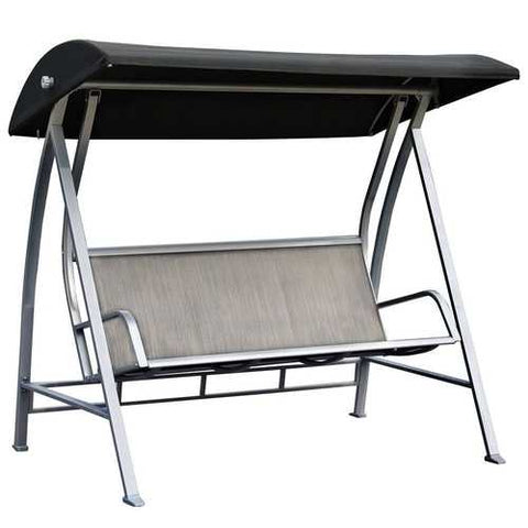 Image of Durable Steel Frame 3-Seat Sling Canopy Swing in Grey for Outdoor Patio Porch